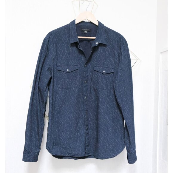 Dark Blue Dotted Snap Button Long Sleeve Shirt 👔 JOHN VARVATOS - Picture 1 of 8